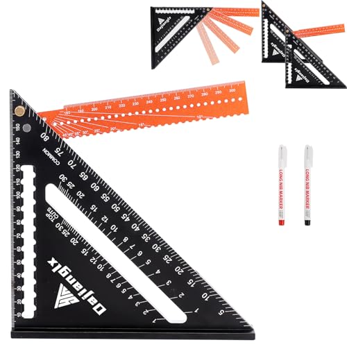 Dajianglx 7 Inch Folding Carpenter Square, Aluminum Framing Square Collapsible Combine and Foldable Triangle Ruler Extendable Arm Adjustable to 12 Inch, Woodworking Tool for Drawing and Angles