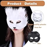 AOKILOM Therian Mask and Tail Set, Furry Animal Mask Tail Paw Gloves Cosplay Cat Fox Mask Wolf Tail Halloween Carnival Party Costume (White)