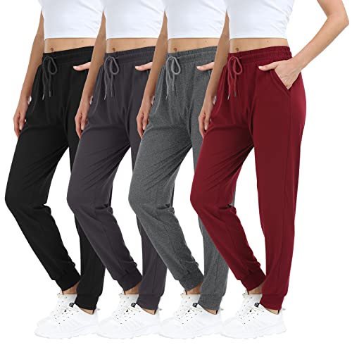 Mgput 4 PCS Women's Joggers Pants with Pockets-Women Lightweight Sweatpants for Running Yoga Athletic Casual Pants(TYP601-L/XL-B/MGR/GR/BUR)