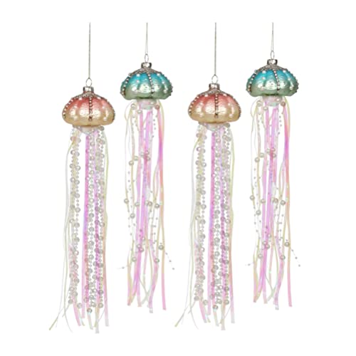 4pcs Glass Jellyfish Christmas Ornaments Glass Pearl Jellyfish Pendant Hanging Ornament Decor (Mixed Colors)