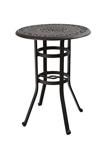 PHI VILLA 32" Cast Aluminum Patio Bar Table, 41" Height High Top Outdoor Table, Pub Height Bistro Round Table for Paito Lawn Garden, Brown