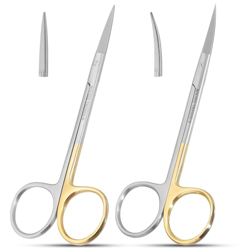 Set of Iris Micro Dissecting Scissors 4.5" STR/CVD Serrated Super-Cut Fine Point Skin Tag Medical Surgical Gum Stitch Eye Dental Scissors Perfect for Doctors, Nurses, Students