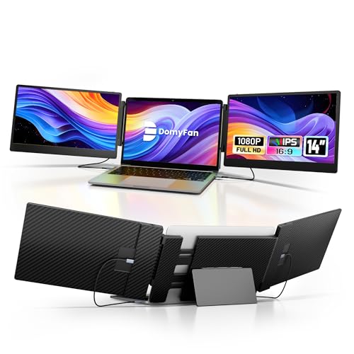 domyfan 14" Laptop Screen Extender, S3 FHD 1080P IPS Triple Portable Monitor Laptop, HDMI/USB-A/Type-C Compatible with Windows/Mac/Android/Switch/PS5