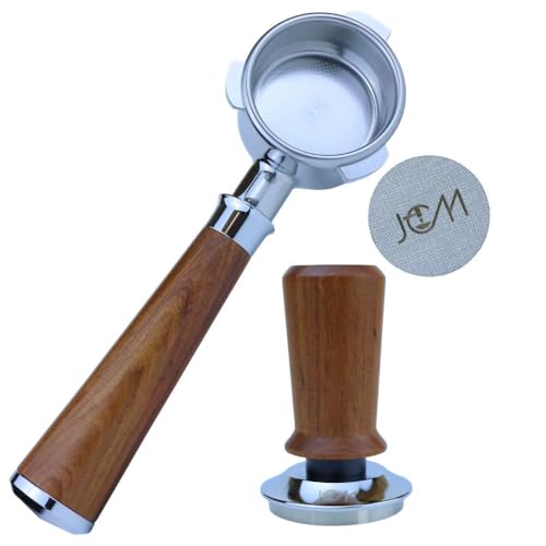 54mm Bottomless Portafilter 3 Ears Red Rosewood Handle Set – Fits 54mm Breville machines – Includes 18g Filter Basket, Updated Tamper with Constant 30lb Calibrated Spring Loaded & 1.7mm Puck Screen
