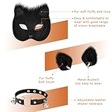 Yinhua Black Therian Mask and Tail Kit Faux Furrfy Fox Mask Cat Paws Gloves and Ears for Kid & Adult Halloween Cosplay Party