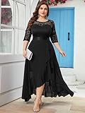 Miusol Women's Plus Size Formal Elegant Ruffle Floral Lace Bridesmaid Maxi Dress Black