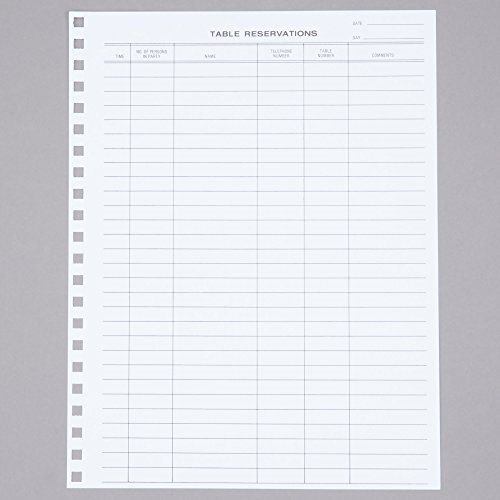 Menu Solutions R020 Reservation Book Replacement Sheets - 3 Pack of 50