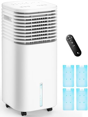 CENSTECH 4-IN-1 Portable Air Conditioners, Evaporative Air Cooler w/4 Modes & 3 Speeds, 15H Timer for Smart Auto-off, 2-Gal Tank for 20H Cooling,17FT Remote,No Hose Needed,120°Oscillating Swamp Cooler