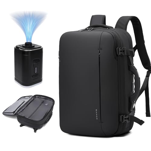 BANGE Airback Backpack with electronic scaleVacuum Compression Travel Backpack,Expandable Backpacks with Pump for Airplanes (With Air Pump)