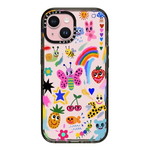 CASETiFY Impact Case for iPhone 15 [4X Military Grade Drop Tested / 8.2ft Drop Protection] - Cute Prints - Good Vibes - Clear Black