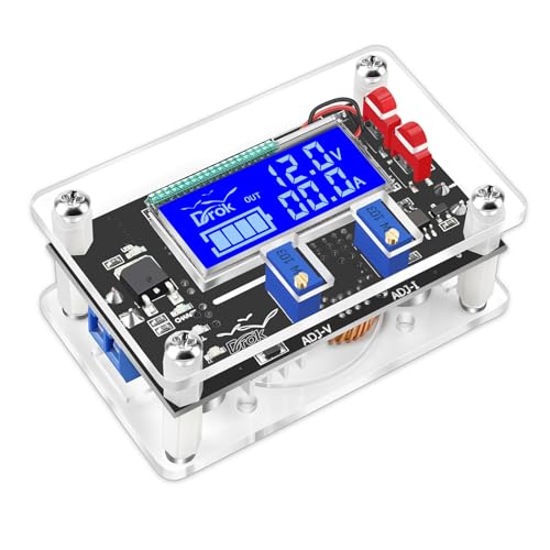 DROK DC Buck Converter Adjustable Voltage Regulator 12V 6V-32V to 1.5-32V 5A, LCD Screen Step Down Converter with USB Port and Protective Case