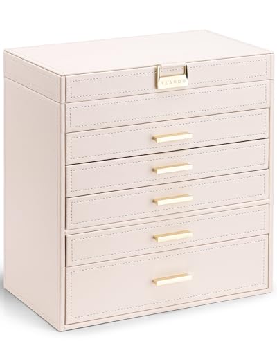 Vlando 6 Layer Large Jewelry Box - Jewelry Holder Organizer, Jewelry Box Organizer for Drawer Necklace Ring Bracelet and Watch, Birthday Gift for Loved Ones - Pink