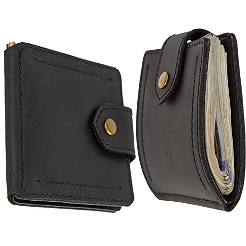 Mens Leather Wallet with Money Clip - ID Window or Coin Pocket - Slim Bifold RFID Blocking - Genuine Thin Minimalist - Gift Idea (Black)