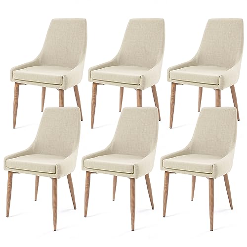 E&D FURNITURE Dining Chairs, Accent Living Room Chair Set of 6 Beige Kitchen and Dining Room Chairs with High Back 6 Pack Fabric Dining Chairs Sillas para Comedor Upholstered Dining Metal Leg Chairs