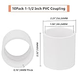 10Pack 1-1/2" PVC Pipe Coupling Adapter Pipe Fittings (Socket x Socket) Contractor Pack Schedule 40 Heavy Duty 1.50 Inch PVC Slip Socket Connectors for DIY PVC Shelf Garden Support Structure, White