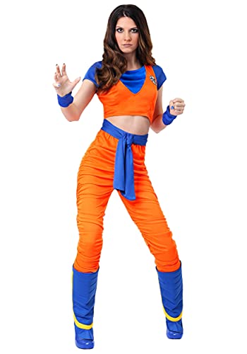 Dragon Ball Z Female Goku Cosplay Costume Orange Anime Outfit with Draped Shirt, Vest, and Pants Medium