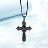 Suiknsn Black Cross Necklace for Men Women 925 Sterling Silver Gothic Cross Pendant Necklace Christian Cross Jewelry Faith Religious Birthday Gifts for Christian Christmas Stocking Stuffers