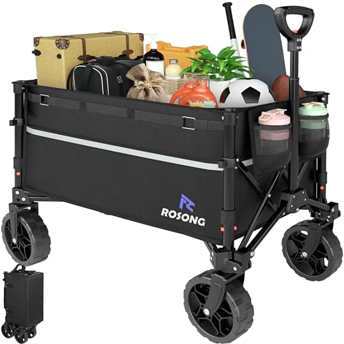 ROSONG Collapsible Wagon Cart with Wheels Foldable - Folding Utility Heavy Duty Wagons Carts for Grocery Sports Garden Shopping Camping