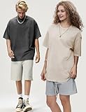 Arssm 3 Pack Men Oversized T Shirts Vintage Tee Loose Fit Short Sleeve Casual Streetwear Baggy Washed Unisex Tops(BlackGreyBeige-L)