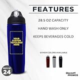 DISCOUNT PROMOS Custom Stainless Steel Water Bottle, 24 pack, Personalized text, logo, 28.5 oz Metal Sports Bottles with Flip Top, Easy Carrying, Blue