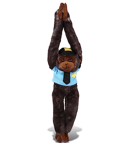 DolliBu Long Arm Hanging Black Capuchin Monkey Police Officer Plush Toy - Black Monkey Cop Stuffed Animal Dress Up with Cute Cop Uniform and Cap with Personalization - 21 Inches