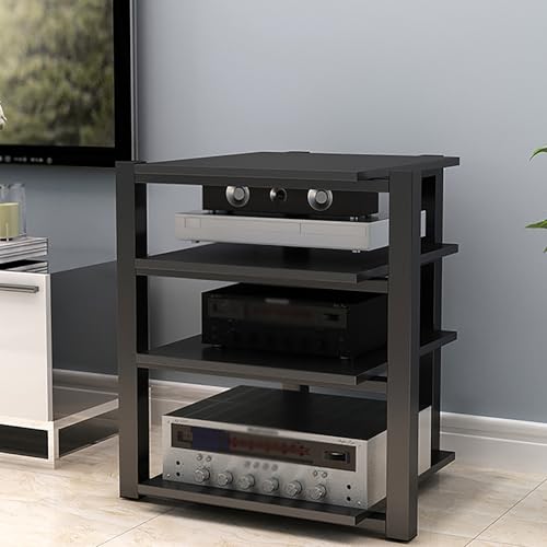 AV Media Stand, Audio-Visual Shelving Stereo Cabinet, Audio Rack Tower, Record Player Console Cabinet, Gaming Shelves Media Console Cabinet Corner TV Stand Small AV Component Entertainment Stand(Black