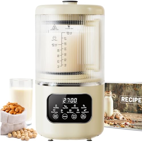 58oz Nut Milk Maker Machine, 10 in 1 Automatic Nut Milk Maker with 20 Blades, LED Display, Soy Milk Maker with 24H Delay Start&12H Keep Warm, Almond Milk Maker for Homemade Oat, Milk Shake, Cream