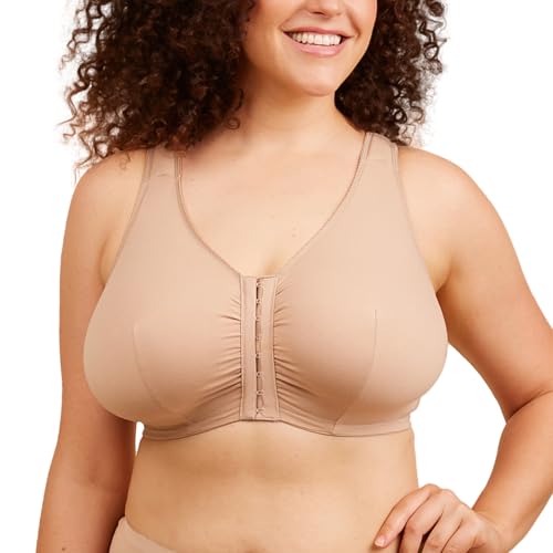 LEADING LADY, The Meryl, Front-Closure, Cotton Bra, Comfort Sleep Bra for Women, Breathable, Unlined, Full Coverage, Wireless Warm Taupe