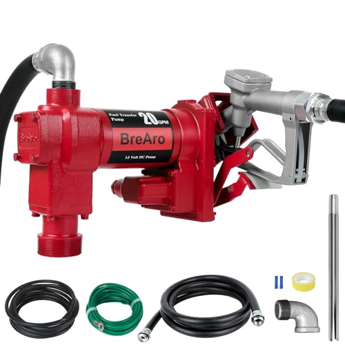 12V 20 GPM High Flow Fuel Transfer Pump with Manual Nozzle, Heavy Duty Cast Iron Gas Pump for Gasoline, Diesel, Kerosene, Ethanol, Methanol, and Biodiesel