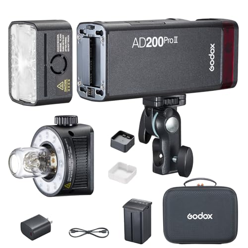 GODOX AD200ProII AD200Pro (2024) Updated 200Ws 2.4G Flash Strobe, 1/512 to Full Power (1/1) Ten-Step Power Adjustment, Color Temperature Constant Mode ±100K Flash Head Pocket Flash Monolight