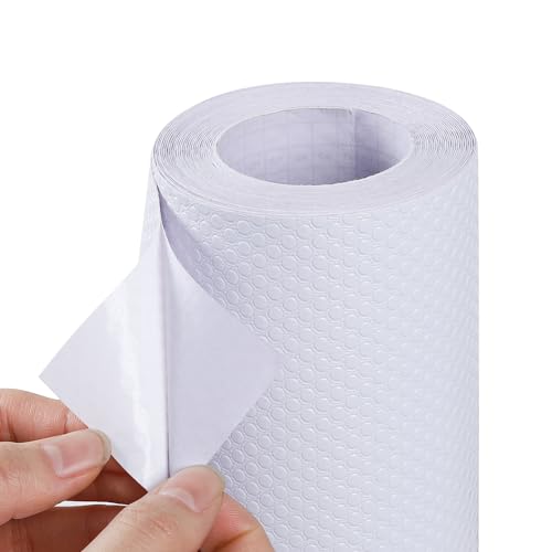 Cabinet Shelf Liner Peel and Stick: Self Adhesive Cabinets Paper - Non-Slip White Drawers Liners - Easy to Cut, Removable, PABUSIOR Cupboard Liner for Pantry, Countertops, Shelves, 15.7 in x 12 FT