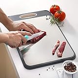 Cutting Board Double Sided, GUANCI Large Size 16”×11”, 304 Stainless Steel Cutting Board for Kitchen, Food-Grade, Stainless Steel and Wheat Straw PP, Easy to Clean