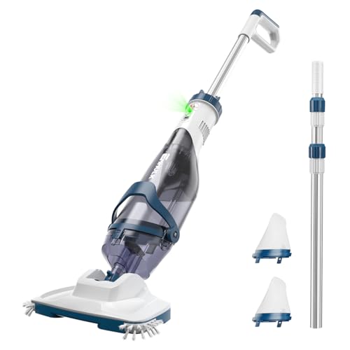 ENHULK Pro Cordless Pool Vacuum - 18.5 GPM Powerful Suction, 70min Runtime & 13.4" Wide Head, XL Capacity Handheld Rechargeable Pool Cleaner for Inground/Above Ground Pools with Telescopic Pole (Blue)