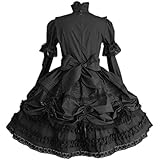 Jeufoin Blacak Gothic Lolita Dress for Women Goth Punk Costume Detachable Sleeve Multi Layered Lolita Dresses Halloween Cosplay Costume with Bowknots M Black