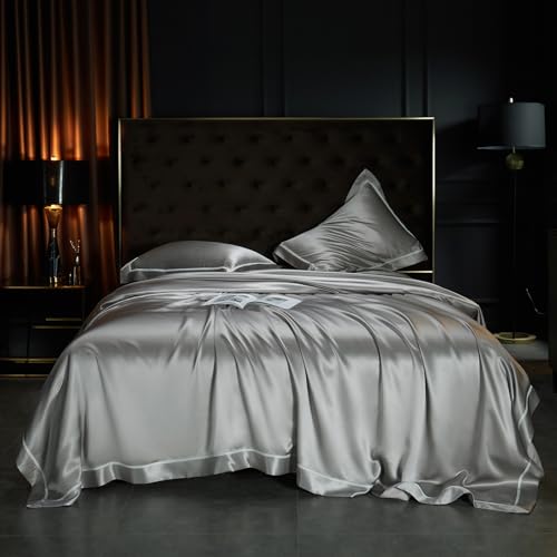 YOUR MOON 25 Momme Mulberry Silk Duvet Cover King Size, 3 PCS Set Top Grade Luxury Mulberry Silk Duvet Cover with Buttons Closure —1 Duvet Cover and 2 Pillow Shams (Starry Gray)