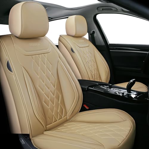 BOJVAIGA Seat Covers for Porsche Cayenne 2005-2024,Waterproof Leather Car Seat Cover,Soft and Breathable Auto Interior Accessories,Standard(Front Set) Beige