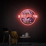 The World is Yours UV Printed Neon Sign Handmade Acrylic Artwork Neon Bar Sign Home Wedding Bedroom Wall Decor Personalized Gift (17 inch, color 1)