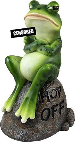 DWK - Froggie's Bad Day - Adorable Indoor Outdoor Flip Off Frog on Stone Rock with Hop Off Message Middle Finger Figurine Grumpy Toad Home Decor Accent Garden Patio Accessory, 7.75-inch…