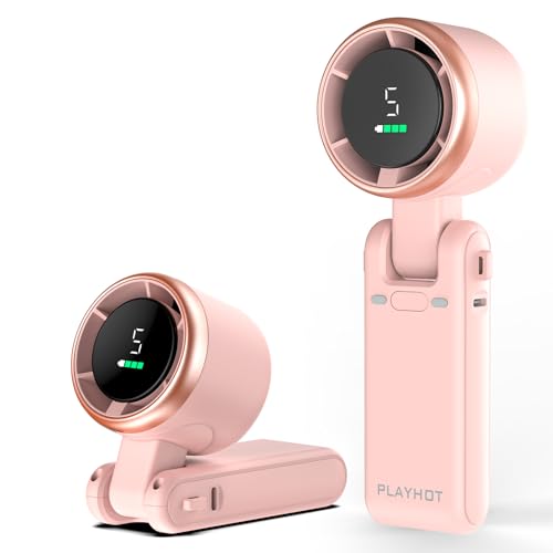PlayHot Portable Handheld Turbo Fan, 5-Speed Personal Fans, 5000mAh Rechargeable Fans Up to 12 Hours, Weight only 0.6lb Small Fan, Hand/Neck/Desk Fan 3 IN 1, Beach Vacation Essentials(Pink)