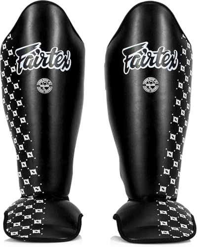 Fairtex SP5 Muay Thai Shin Guards for Men, Women, Kids | Shinguards are Premium, Lightweight & Durable | Extended Protection to Avoid shin splints During Training or Sparring - Large,Black