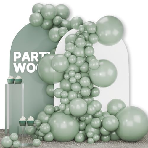 PartyWoo Dusty Green Balloons 142 pcs Different Sizes of 18 12 10 5 Inch Matte Sage Boho Green Balloon Arch Kit Garland for Wedding Baby Shower Graduation Safari Birthday Party Decorations Green-F59
