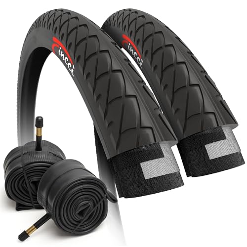 Fincci Pair 26 inch Bike Tires - Foldable Slick 26 x 1.95 Bike Tires for Mountain Bike MTB Road Hybrid Bicycle 50-559, 30 TPI - Pack of 2 Tires Leno (Foldable with Schrader Valve)