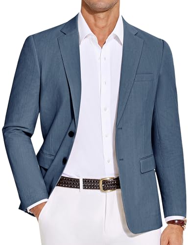 COOFANDY Men's Casual Blazer Lightweight Slim Fit Suit Jacket Two Button Business Sport Coats Christmas New Year Party Blazer Jacket Blue