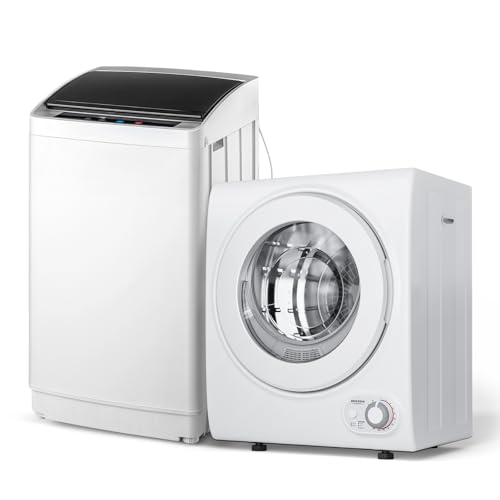 ROVSUN 17.8LBS Full Automatic Washing Machine and 1.5CuFt Portable Clothes Dryer Set, Compact Laundry Washer and Dryer Combo Set with Stainless Steel Inner Tub, for Apartment, Dorms, Home