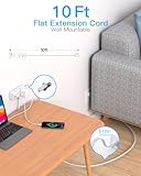 10Ft Extension Cord with Multiple Outlets, Flat Plug Power Strip Surge Protector with 10 Ft Long Cord, 6 Outlet 3 USB Ports (1 USB C), Multi Outlet Wall Plug for Travel, College, Dorm Room Essentials