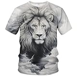 Liohans Mens Animal Lion 3D Printed T-Shirt Casual Short Sleeve Tee Shirt,Grey1,L