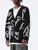 Flygo Mens Dinosaur Sweater Harajuku Cartoon Oversized Button Down Knit Sweater Cardigan(Green-XL)