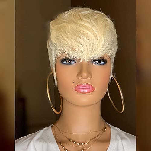 Sumcas Short 613 Human Hair Pixie Cut Wigs for Black Women Brazilian Remy Human Hair Bob Wigs African American White Women Layered Wigs Side Part Curly