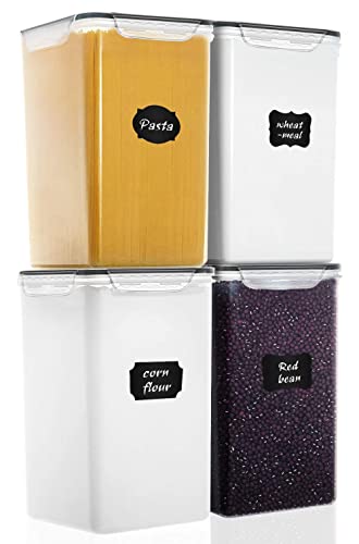 M MCIRCO Extra Large 7qt / 6.5L/220oz Tall Food Storage Containers, WIDE & DEEP, 4-Piece Plastic Airtight Kitchen Pantry Storage Containers for Flour, Sugar, with 4 Measuring Cups,20 Labels