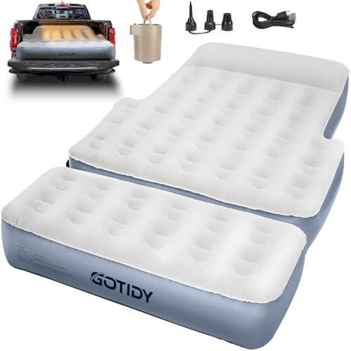 GOTIDY Inflatable Truck Bed Mattress for Tacoma for Short Bed Jeep Gladiator JT 5ft, Truck Bed Air Mattress 5ft-5.5ft, Space-Optimized Design, Built in Pump, Oversized Bag, Detachable Tailgate Section